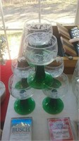 Set of 6 green to clear at wine glasses