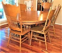 Oak Dining Table & Six Pressed Back Chairs
