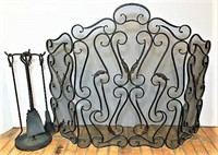 Scrolled Metal Fireplace Screen & Tools