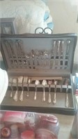 Large set of vintage silver plate in wooden box