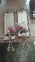 Pair of mirror and gold candle wall sconces