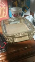 Gold and glass dresser box lid unattached