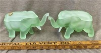 Pair of Green Satin Elephants, Glass by Tiara