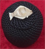 Small baleen basket by Carl Hanks, with fossilized