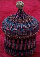 Hand woven grass basket, with beautiful dyed inclu