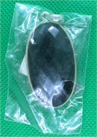 1-1/2" Indonesian Black Stone Pendant in Silver