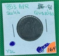 1853 Seated Liberty Quarter, A&R, XDL