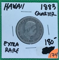 1883 Hawaii Quarter, Extra Rare