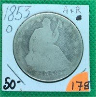 1853-O Half $, A&R, Silver