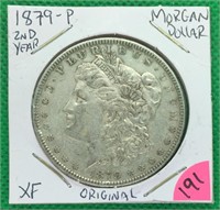 1879-P 2nd Year Morgan 1$, Silver, XF, Original