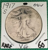 1917-S Half Dollar, Obv,VG, 60, RARE