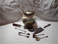 Antique Sterling Spoons & Bisquit Jar