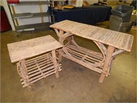2 Rustic Style tables 49" w 30" t & 25" w 25" t