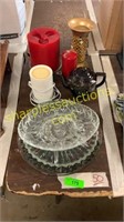 Wax melter, candles, glassware