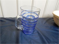 Art Glass Water Pitcher - blown glass blue swirl