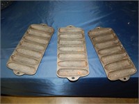 3 Cast Iron Corn Stick / Muffin Pans made in USA