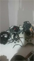 Xbox 360 with cords and controllers