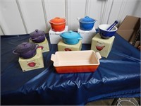 Group of Le Creuset Dishes most w/ boxes all used
