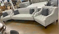 3pc Deep Seating Tufted Grey Living Room Set