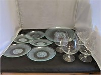 Glass Painted Plates & Brandy Sniffers