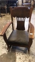 Vintage tiger oak solid wood rocker seat shows age
