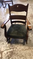 Vintage tiger oak solid wood rocker seat shows age
