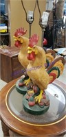Pair of vintage rooster lamps