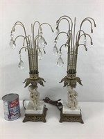Lampe de table marbre et métal avec pampilles
