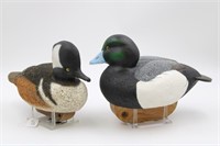 2 Hand Painted Cork & Wood Duck Decoys 1-signed