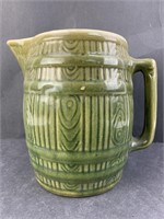 Vintage Ironstone Ceramic Green Barrel Pitcher