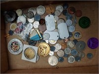 Box of Foreign Coins & Collectibles