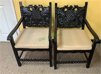 2 pair carved Russian chairs, black lacquer over