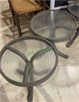 2 small round glass top patio tables (793)