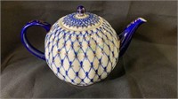 Russian porcelain teapot in Cobalt Net.