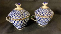 2 Russian porcelain covered teacups in Cobalt