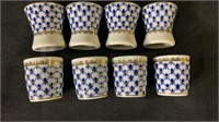 8 Russian porcelain shot glasses in Cobalt Net,