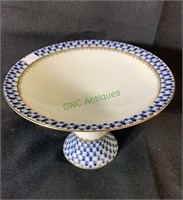 Russian porcelain large compote in  Cobalt Net,