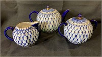 3 piece Russian porcelain tea set, teapot,