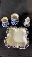 5 pieces Russian porcelain in Cobalt Net,