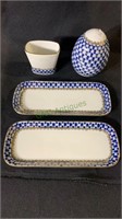 4 Russian porcelain-pieces,  two rectangular