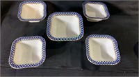 5 Russian porcelain square sauce dishes in Cobalt
