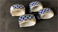 4 Russian porcelain napkin rings  Cobalt Net,