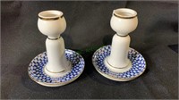 Pair Russian porcelain candle sticks, Hand painted