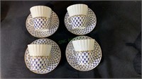 4 Russian porcelain cups and saucers, Hand painted