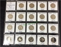 Coins, 19 Jefferson proof nickels,