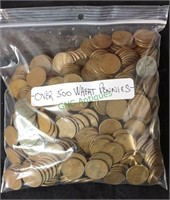 Coins, bag with over 500 wheat pennies(1178)