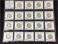 Coins, 19 Roosevelt silver dimes, choice