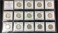 Coins, 14 Roosevelt silver dimes, uncirculated,