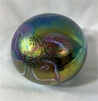 Handmade purple iridescent glass paperweight