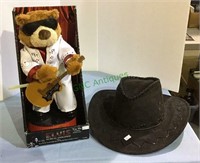 Mixed lot - faux black leather cowboy hat, Elvis